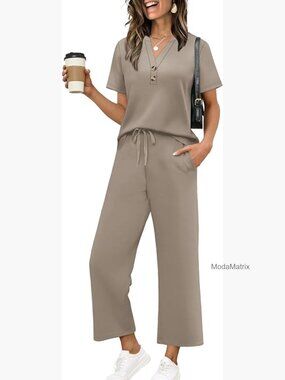 2 Piece Sets for Women Spring Vacation Cruise Outfit Wide Leg Crop Pants
